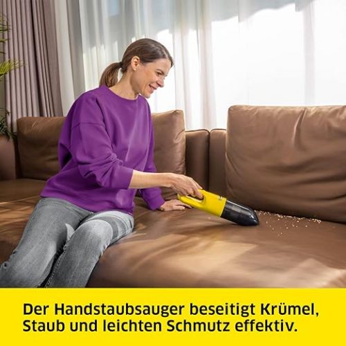  Karcher Cordless handheld vacuum cleaner CVH 2, compact and lightweight crumb vacuum cleaner for quick use, dust container: 0.15 L. Weight: 0.65 kg, incl. 7.2 V battery, USB charger, 2-in-1 crevice nozzle.