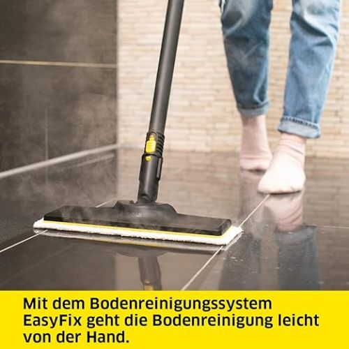  Karcher SC 4 EasyFix Steam Cleaner, Steam Pressure: 3.5 bar, Heating Time: 4 minutes. Power: 2,000 W. Surface performance: 100 m², 2-tank system: 0.5 L + 0.8 L with floor cleaning kit, nozzles and