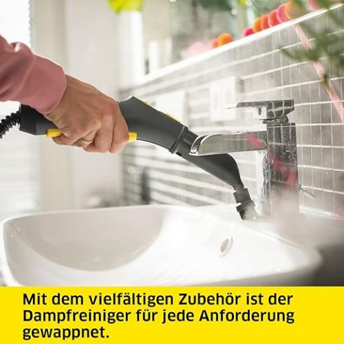  Karcher SC 4 EasyFix Steam Cleaner, Steam Pressure: 3.5 bar, Heating Time: 4 minutes. Power: 2,000 W. Surface performance: 100 m², 2-tank system: 0.5 L + 0.8 L with floor cleaning kit, nozzles and