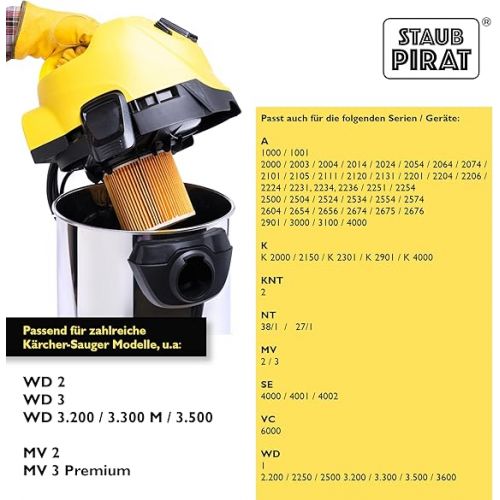  STAUBPIRAT 2 Filters for Karcher Vacuum Cleaners - Replacement for WD3 Cartridge Filter - Compatible with WD2 WD 3 WD1 MV3 MV2 such as 6.414-552.0/6.414-772.0/6.414-547.0