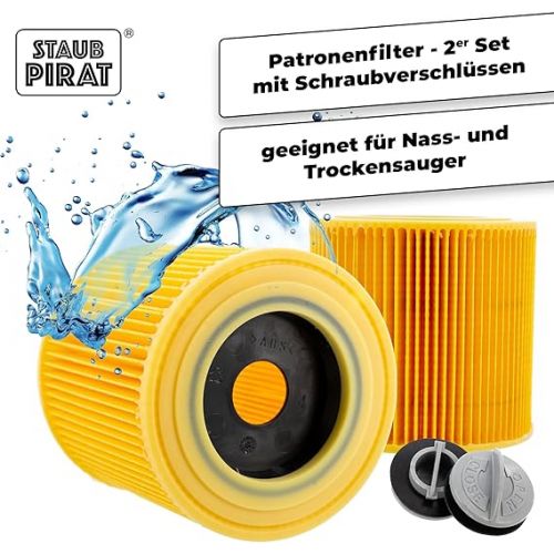  STAUBPIRAT 2 Filters for Karcher Vacuum Cleaners - Replacement for WD3 Cartridge Filter - Compatible with WD2 WD 3 WD1 MV3 MV2 such as 6.414-552.0/6.414-772.0/6.414-547.0