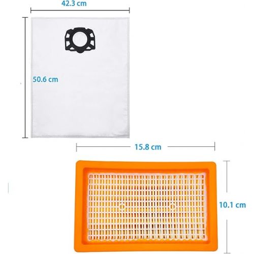  Beutel Filter Ersatzteile fur Karcher WD4 WD5 WD6 WD5P WD6P Premium MV4 MV5 MV6 Nass Trockensauger KFI 487 KFI 4410 Staubsauger Zubehor Set (12 Staubbeutel + 2 HEPA Filter)