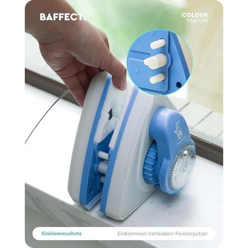  Baffect Prevent Pinching Window Cleaner, Double-Sided Window Cleaner with Non-Slip Handle, Magnetic Adjustable Window Cleaner for Single and Double Glazed Windows (3-30 mm)