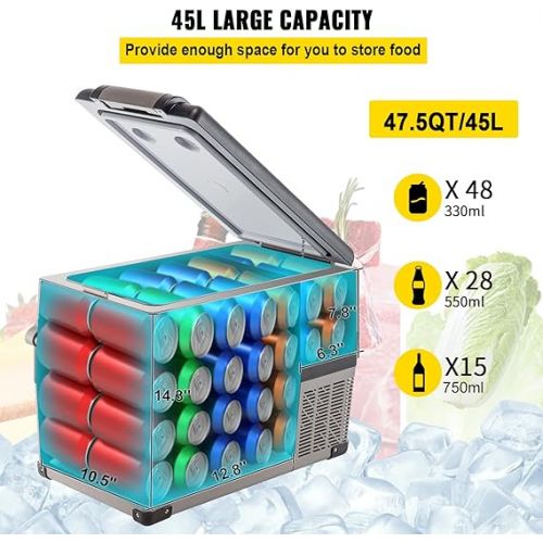  VEVOR Car Fridge 45L Compressor Cool Box Portable Fridge Small Freezer for Boat Truck Car Camping