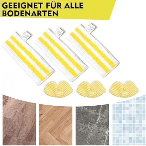  YANGYUQI Dampfreiniger Ersatztucher Set Kompatibel fur Karcher Dampfreiniger EasyFix SC 1, SC 2, SC 3, SC 4, SC 5, Mikrofaser-Tuchset fur alle Boden (3 Bodentucher + 3 Uberzug fur Handduse) New Set