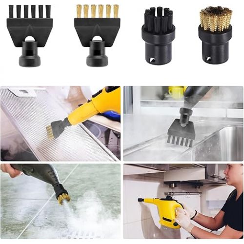  8 pieces steam cleaner accessories for Karcher SC1 SC2 SC3 SC4 SC5, hand steam cleaner, powerful cleaning brush, round brush, large, mouthpiece nozzle, power nozzles, for kitchen furniture, floor,