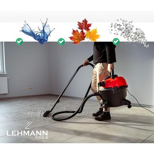  LEHMANN LTOVI-1235 Wet/Dry Vacuum Cleaner with Blow Function, 35 Litre Industrial Vacuum Cleaner 2000 W with Socket, for Home, Garage, Workshop, Garden, with & without Bag, Includes Accessories