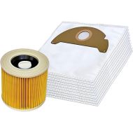 Invest 10 Vacuum Cleaner Bags + Filter Suitable for Karcher A 2004, A 2024, A 2054, MV 2, 6.904-322 Synthetic Dust Bags