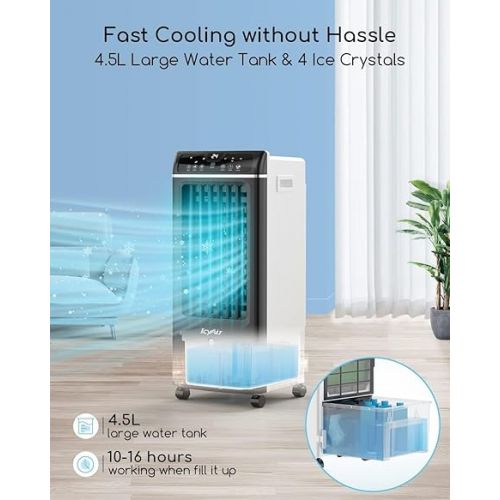  Mobile Air Conditioner, Air Cooler with Air Purification, 4-in-1 Fan with Humidification and Remote Control, 550 m³/h, 65 Watt, Oscillation, 1-7 Hours Timer for Cool Summer Days