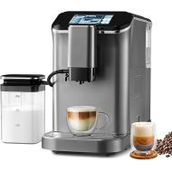 VEVOR Espressovollautomat - mit automatischem Milchaufschaumer, 20 Bar Super-Automatik Cappuccino Latte Maschine mit TFT-Touchscreen, Mahlwerk, 15 Mahlstufen und abnehmbarem Milchbehalter