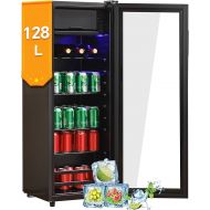 DRIXNO 128L Mini fridge, 8L freezer+120L fridge, holds 94 cans of lemonade, water, beer or wine. Quiet operation, compressor cooling system, energy efficient, adjustable shelves