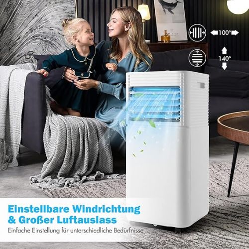  RELAX4LIFE Mobile Air Conditioning 7000BTU, 4-in-1 Air Cooler with Night Mode, Cooling & Dehumidifying & Ventilation, Wheels & Safety Children's Lock & Remote Control & LED Display & 24H Timer, up to