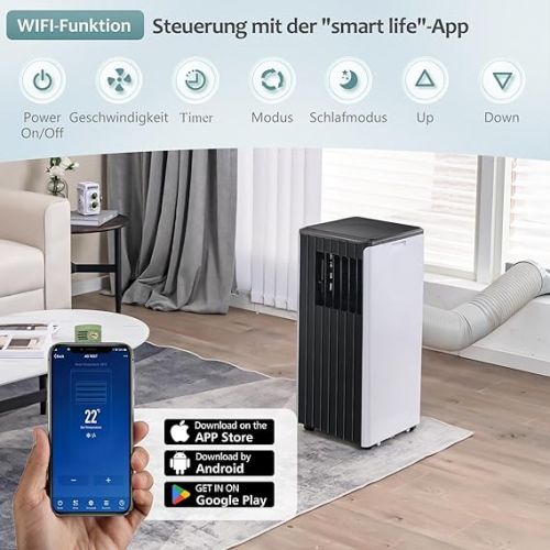  GOPLUS 4-in-1 9000 BTU Mobile Air Conditioner, Mini Air Conditioner with Air Cooler, Fan & Dehumidifier, Air Conditioner with Remote Control, Night Mode, 24H Timer, WiFi