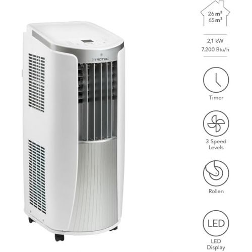  TROTEC PAC 2010 E Mobile Air Conditioner 3-in-1 Cooling, Ventilation, Dehumidification Monoblock Air Conditioner 2.1 kW 7,200 BTU/h for Room Sizes up to 26 m² / 65 m³ 3 Ventilation Levels