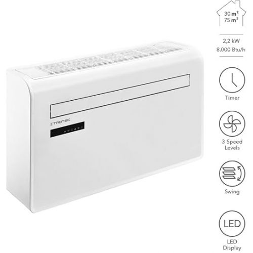  TROTEC Local Wall Air Conditioner PAC-W 2200 S Mobile Air Conditioner 4-in-1 Cooling, Heating, Ventilation, Dehumidification Air Conditioner 2.2 kW 8,000 BTU/h for Room Size up to 30 m² and 75 m³