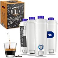 MILUX® Replacement Water Filter for Delonghi Coffee Machines [Set of 4] - Water Filter for DLSC002, Magnifica S/evo, Dinamica & Eletta Explorer - Replaces Delonghi Filter Cartridge - TUV Certified