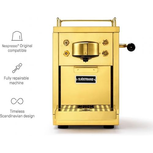  Sjostrand The Original Espresso Machine, Compatible with Nespresso, Stainless Steel Case, Scandinavian Design, Brass