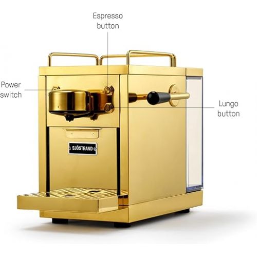  Sjostrand The Original Espresso Machine, Compatible with Nespresso, Stainless Steel Case, Scandinavian Design, Brass