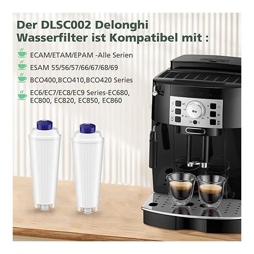  Pack of 6 Delonghi Water Filters Suitable for Delonghi DLSC002, Water Filter Cartridges Compatible with Delonghi Magnifica s, ECAM, ESAM, ETAM, EPAM, Primadonna Fully Automatic Coffee Machines