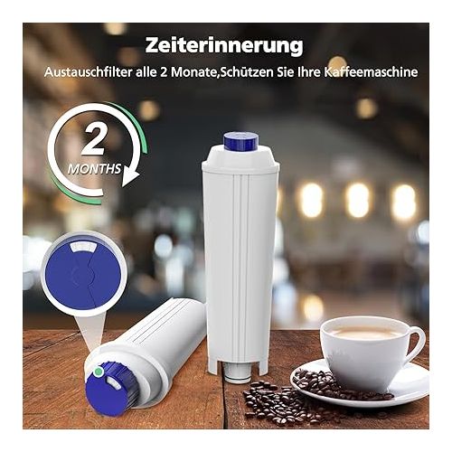  Pack of 6 Delonghi Water Filters Suitable for Delonghi DLSC002, Water Filter Cartridges Compatible with Delonghi Magnifica s, ECAM, ESAM, ETAM, EPAM, Primadonna Fully Automatic Coffee Machines