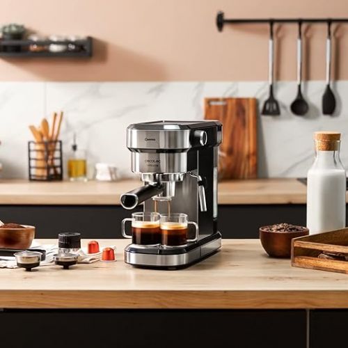  Cecotec Cafelizzia 790 Steel Duo Espresso Machine, 1350 W, Espressos and Cappuccinos, Thermoblock, 20 Bar Pressure, Automatic Mode for 1-2 Coffees, Swivel Steam Pipe, Capsule Filter Accessories