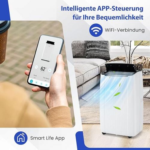  GOPLUS Klimaanlage mit Abluftschlauch, mobiles Klimagerat | 5 in 1: Kuhlen, Heizen, Entfeuchten, Beluften, Auto | Schlafmodus | App Steuerung | 1-24H Timer | fur Raume bis zu 42㎡ (12000 BTU)