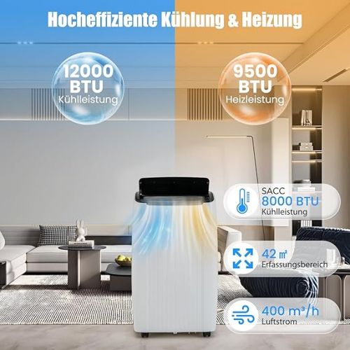  GOPLUS Klimaanlage mit Abluftschlauch, mobiles Klimagerat | 5 in 1: Kuhlen, Heizen, Entfeuchten, Beluften, Auto | Schlafmodus | App Steuerung | 1-24H Timer | fur Raume bis zu 42㎡ (12000 BTU)