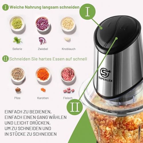  SUPERLEX 2-in-1 Electric Kitchen Chopper with Glass Container and Lid, 1.5 L Vegetable Chopper, Mixer, Multi- and Universal Chopper for Vegetables, Fruits and Meat