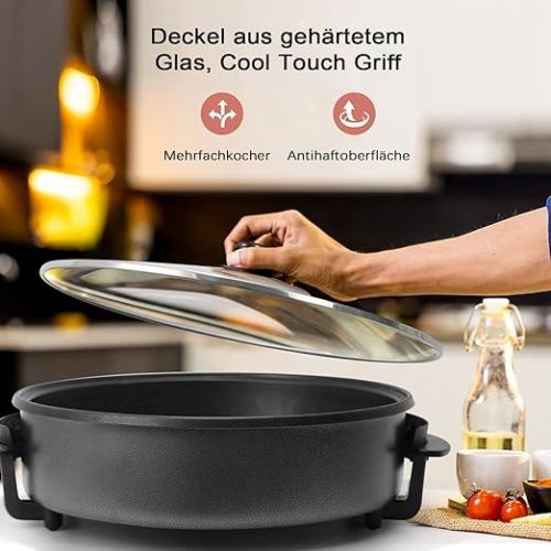  SUPERLEX Multifunctional Pan 9.6 Litres, Electric Multi Pan with Lid 42 x 9 cm 1500 Watt, Electric Pizza Pan, Electric Party Pan