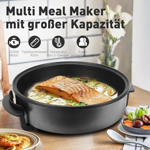  SUPERLEX Multifunctional Pan 9.6 Litres, Electric Multi Pan with Lid 42 x 9 cm 1500 Watt, Electric Pizza Pan, Electric Party Pan