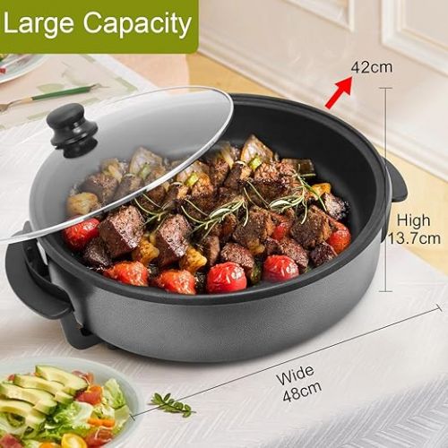  SUPERLEX Multifunctional Pan 9.6 Litres, Electric Multi Pan with Lid 42 x 9 cm 1500 Watt, Electric Pizza Pan, Electric Party Pan