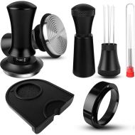 Coffee Tamper 51 mm Set, Upgraded Espresso Tamper Set Including WDT Tool, Dosing Ring 51 mm, Tamper Mat, Pressure-Regulating Tamper Base Ripple Made of Stainless Steel with 30 lbs Contact Pressure for
