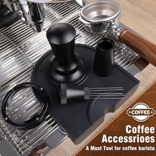  Coffee Tamper 51 mm Set, Upgraded Espresso Tamper Set Including WDT Tool, Dosing Ring 51 mm, Tamper Mat, Pressure-Regulating Tamper Base Ripple Made of Stainless Steel with 30 lbs Contact Pressure for