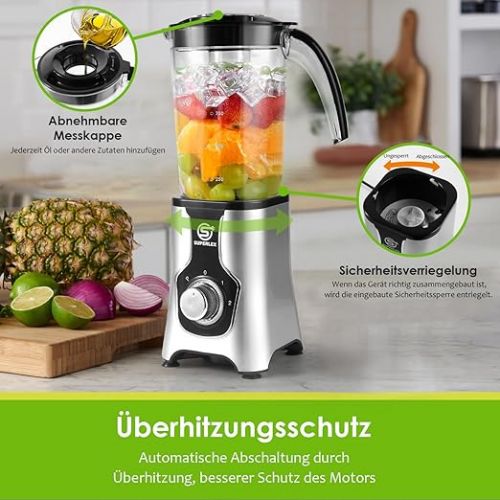  SUPERLEX Electric Smoothie Maker and Stand Mixer Set, Multifunctional Stand Blender for Juicing, Grinding, Ice Crushing, Mixer with Bottle Lid for Kitchen, Portable Travel BPA Free