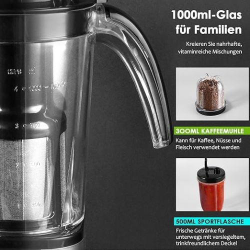  SUPERLEX Electric Smoothie Maker and Stand Mixer Set, Multifunctional Stand Blender for Juicing, Grinding, Ice Crushing, Mixer with Bottle Lid for Kitchen, Portable Travel BPA Free