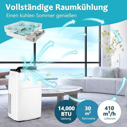  GOPLUS 5 in 1 Klimaanlage mit Abluftschlauch, mobiles Klimagerat 14000BTU - Kuhlen, Heizen, Entfeuchten, Beluften, Schlafmodus | 24H-Timer | WIFI | Fernbedienung | LED Display | fur Raumgroße bis 30㎡