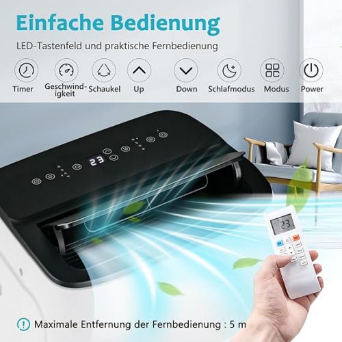  GOPLUS 5 in 1 Klimaanlage mit Abluftschlauch, mobiles Klimagerat 14000BTU - Kuhlen, Heizen, Entfeuchten, Beluften, Schlafmodus | 24H-Timer | WIFI | Fernbedienung | LED Display | fur Raumgroße bis 30㎡