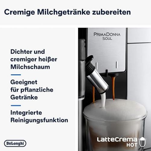  De'Longhi PrimaDonna Soul Perfetto ECAM 612.55.SB Fully Automatic Coffee Machine with LatteCrema Milk System & Bean Adapt Technology, Exclusive to Amazon, 18 Recipes, with Colour Display & App Control, Silver