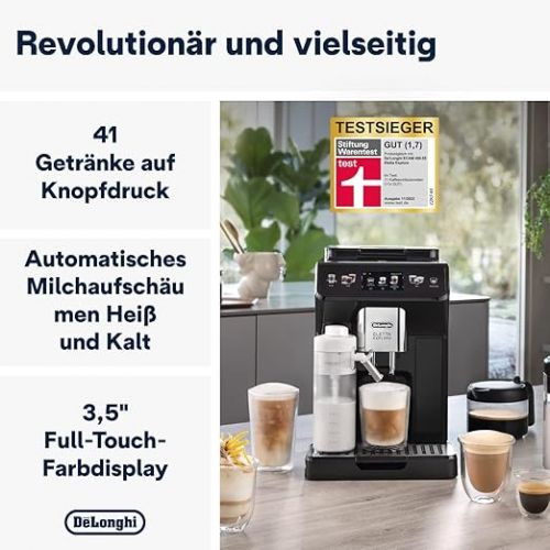  De'Longhi Eletta Explore Perfetto ECAM452.57.G Fully Automatic Coffee Machine with LatteCrema Milk System, Hot and Refreshing Drinks at the Touch of a Button, 3.5 Inch TFT Touchscreen Colour Display,