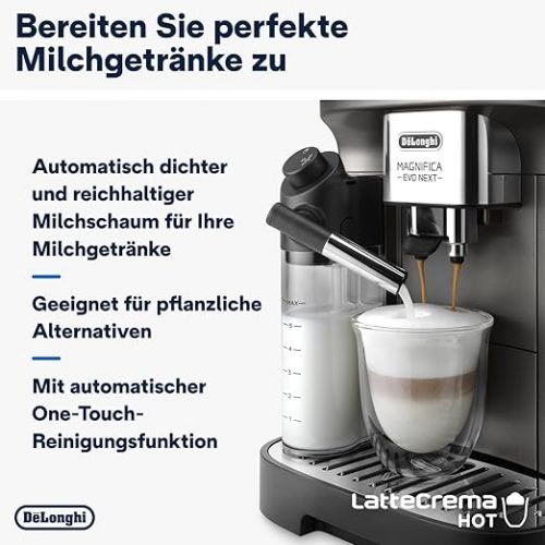  De'Longhi Magnifica Evo Next ECAM312.80.TB - Fully Automatic Coffee Machine with Soft Touch Display & LatteCrema Milk System, 7 Direct Dial Buttons (Cappuccino, Espresso, Latte Macchiato), 2-Cup