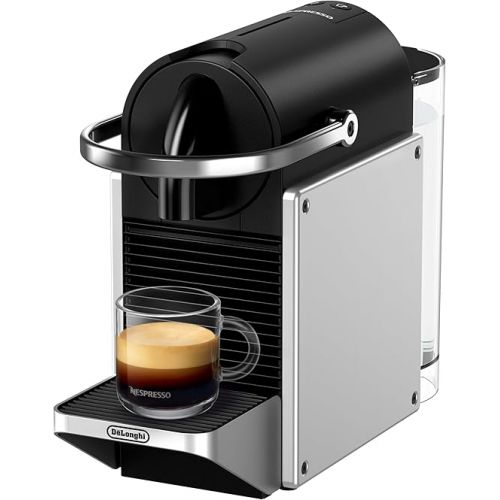  Nespresso De'Longhi Pixie EN127.S Coffee Capsule Machine, Two Direct Dial Buttons, Eco Mode, Compact Design, 19 Bar Pressure System, 1260 W, Silver/Black