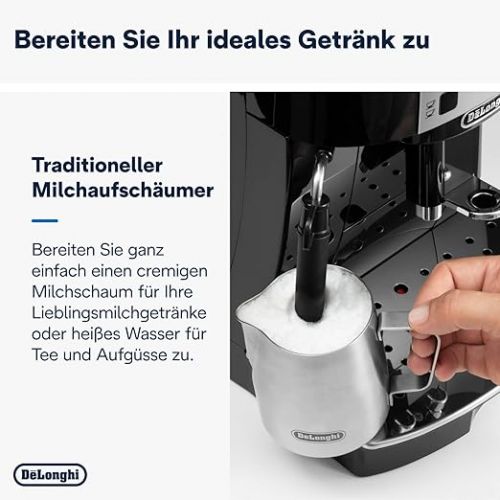  De'Longhi Magnifica S ECAM 22.110.B fully automatic coffee machine with milk frother for cappuccino, with espresso direct selection buttons and rotary control, 2-cup function, 1.8 liter water tank, black / silver