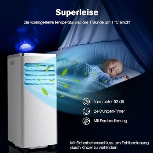  GOPLUS Mobile Klimaanlage mit Abluftschlauch, 4 in 1 mobiles Klimagerat mit Kuhlen&Entfeuchten&Beluften&Schlafmodus | 7000BTU Air Conditioner | Raumgroße bis 60 m³(20 m²) | 24H-Timer | Fernbedienung