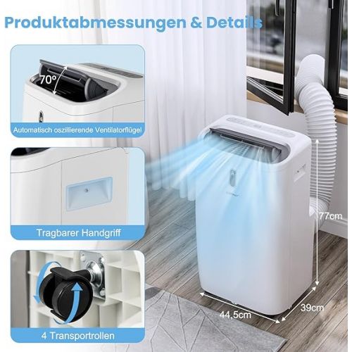  COSTWAY Mobile Air Conditioning Heating, 5-in-1 Air Conditioner Fan Heater / Cooling / Dehumidifier / Sleep Mode / Fan 14000Btu (4.1 KW) with Mounting Accessories, Remote Control, App Control, 24H