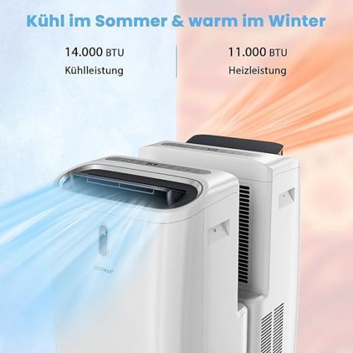  COSTWAY Mobile Air Conditioning Heating, 5-in-1 Air Conditioner Fan Heater / Cooling / Dehumidifier / Sleep Mode / Fan 14000Btu (4.1 KW) with Mounting Accessories, Remote Control, App Control, 24H