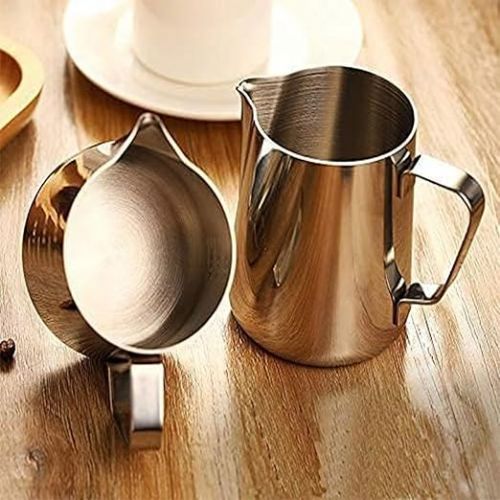  Set of 2 Milk Jugs Stainless Steel, 150 ml/350 ml Frothing Jug, Milk Frothing Jug with Measurement Mark, for Cappuccino, Latte Art, Espresso