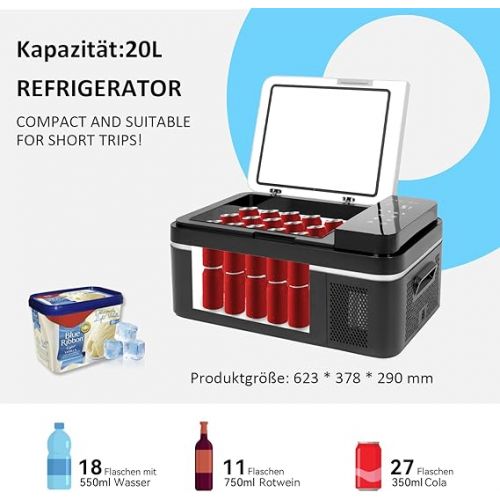  YU YUSING Kompressor Kuhlbox 20 Liter, Mini Auto Kuhlschrank Elektrische, 12/24V 220-240V Gefrierbox Klein Tragbare, Abkuhlung auf -20 ° C, Camping KuHlschrank mit Digitalem Bedienfeld, fur Autos