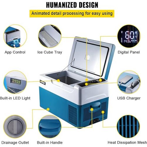  VEVOR Refrigerator, Portable, 22L Car Fridge Compressor Cool Box, Stainless Steel, Holiday Insulated Box, Mini Fridge Cool Box, Car and Socket