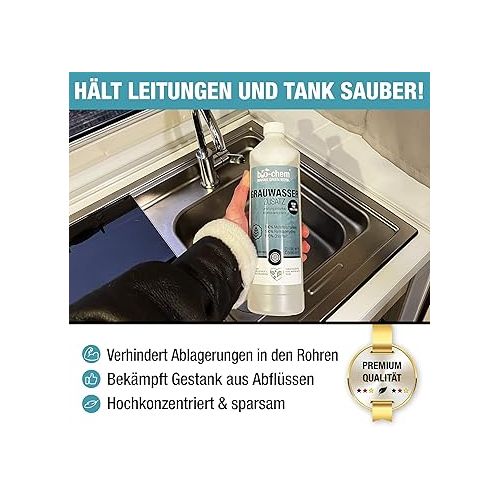  bio-chem Grey Water Tank Additive - 5 Litre Concentrate - Tank Cleaner for Dirty Water, Grey Water and Waste Water Tank of Motorhomes, Caravans - Made in Germany