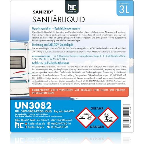  Sanizid® Sanitary Liquid for Camping Toilets Odour Eliminator and Disinfectant Concentrate 3 Litres
